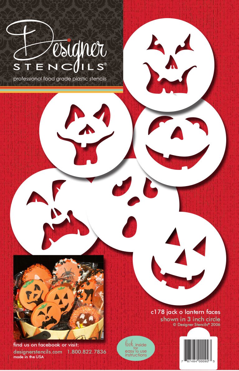 Designer Stencils C178 Pumpkin Halloween Faces Cake Stencils, Beige/semi-transparent