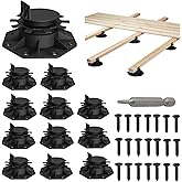 Deckit 12-Pack Adjustable Deck Support Pedestals, 1.18"&ndash;2.36" (30&ndash;60 mm), for 2&times;4 &amp; 2&times;6 Joist Framing, Ground Support &amp; Leveling for Patio, Shed Base &amp; Floating Deck Includes Screws