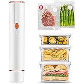 Vixino Vacuum Sealer for Food, Compact Handheld Vacuum Sealer Machine with 30 Reusable Bags & 3 Containers, Seals Liquids & All Foods, Portable for Sous Vide, Travel,Camping, Kitchen, Gifts