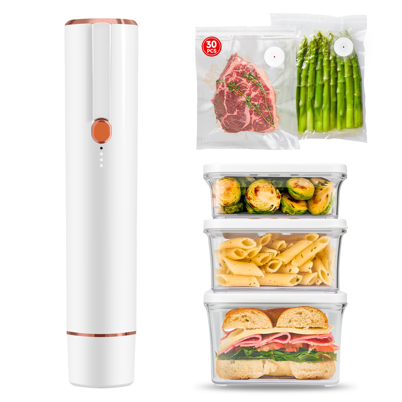 Photo 1 of Vixino Vacuum Sealer, Vacuum Sealer for Food Compact Handheld Vac Seal Machine, Seal Meal Saver Portable Food Sealer (Vacuum Sealer Machine + 3 Food Storage Containers + 30 Reusable Bags)