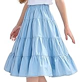 J.E Sterguard Skirts for Girls Stretch Waist A-Line Big Swing Middle Length Multilevel Pleated Skirt Girls Skirts Size 4-16