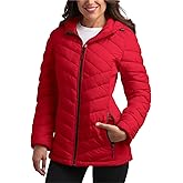 Reebok Womens Puffer Jacket - Midweight Quilted Snow Glacier Shield Full Zip Winter Coat for Women with Hood & Zip Pockets