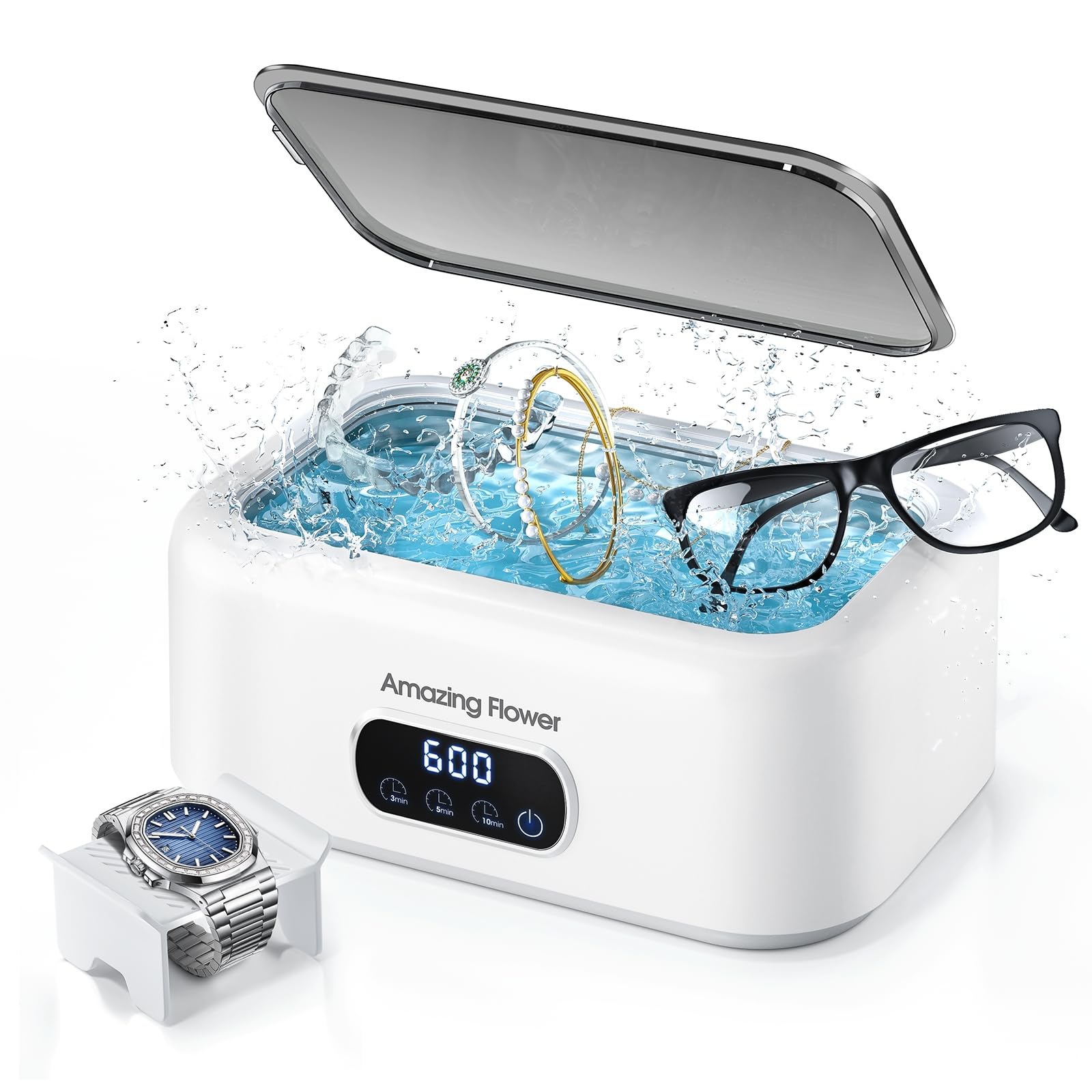 Photo 1 of Ultrasonic Jewelry Cleaner, 48kHz Professional Ultrasonic Cleaner Machine with 24oz Large Capacity Tank & 3 Timer Setting, Sonic Machine for Eyeglasses, Rings, Earring, Dentures, Retainers