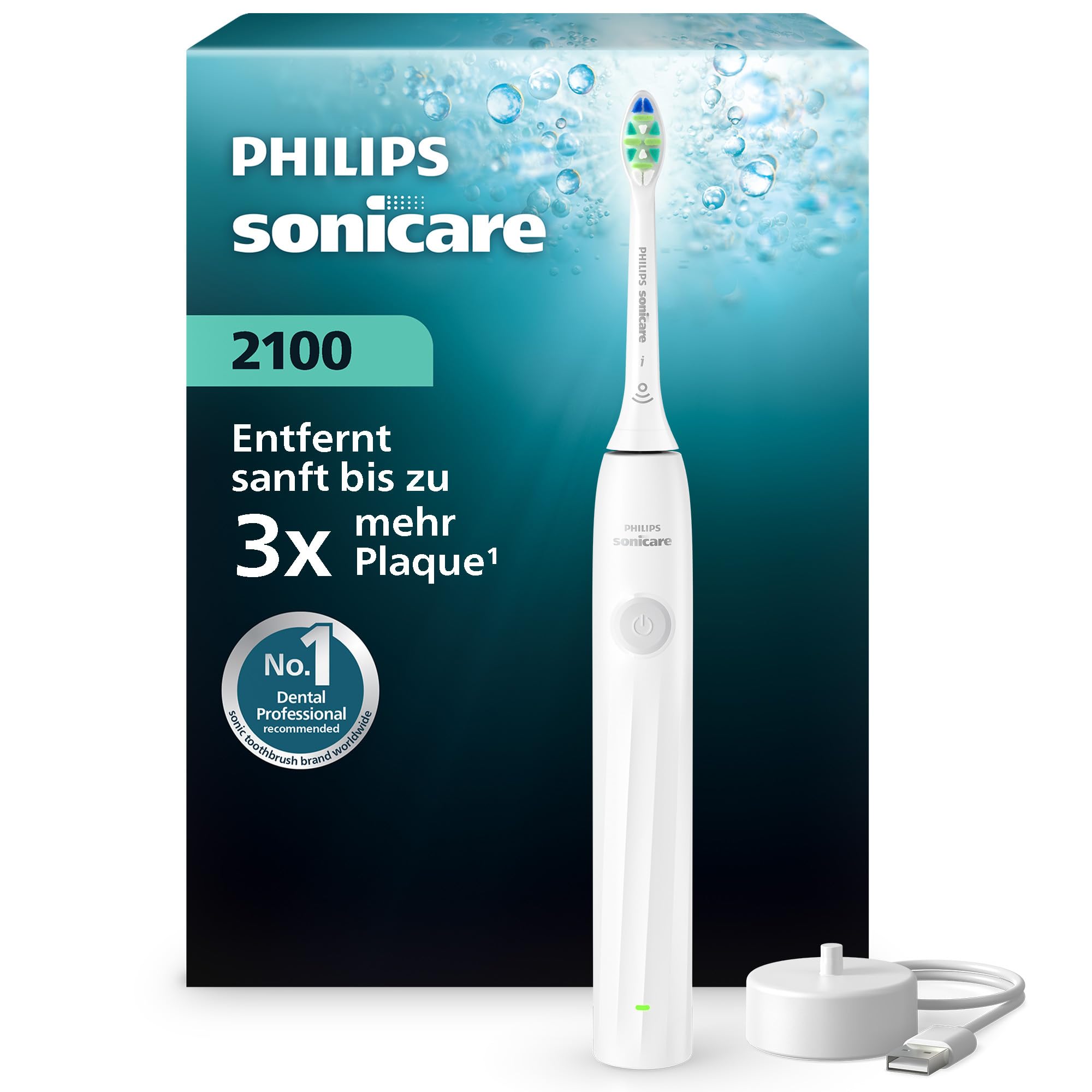 Philips Sonicare Series 2100 Elektrische Zahnbürste – Schallzahnbürste mit zwei Intensitätsstufen, EasyStart-Funktion, SmarTimer, 14 Tage Akkulaufzeit, Weiß, Modell HX4021/01, [Neu]