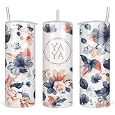 Yaya Tumbler for Mother's Day - Birthday Gift - Floral Travel Cup - Watercolor 20 Oz Skinny Stainless Steel Insulated Cup