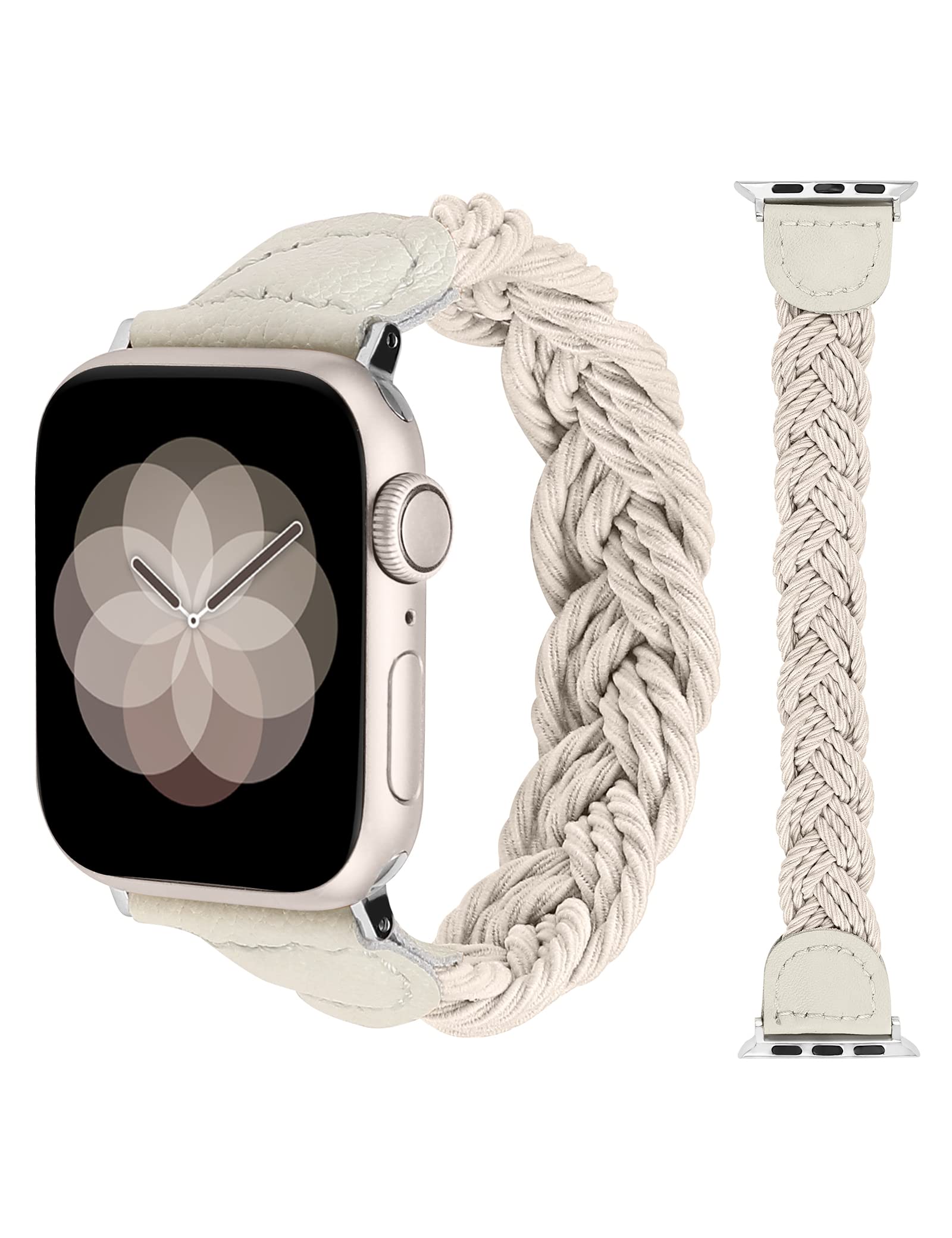 Minyee Compatible with Apple Watch Band Braided 38/40/41/42/44/45/46/49mm Women, Solo Loop Stretchy Designer Slim Elastic Woven Cute Bracelet Strap for iWatch Series 10 9 Ultra SE 8 7 6 5 4 3 2 1