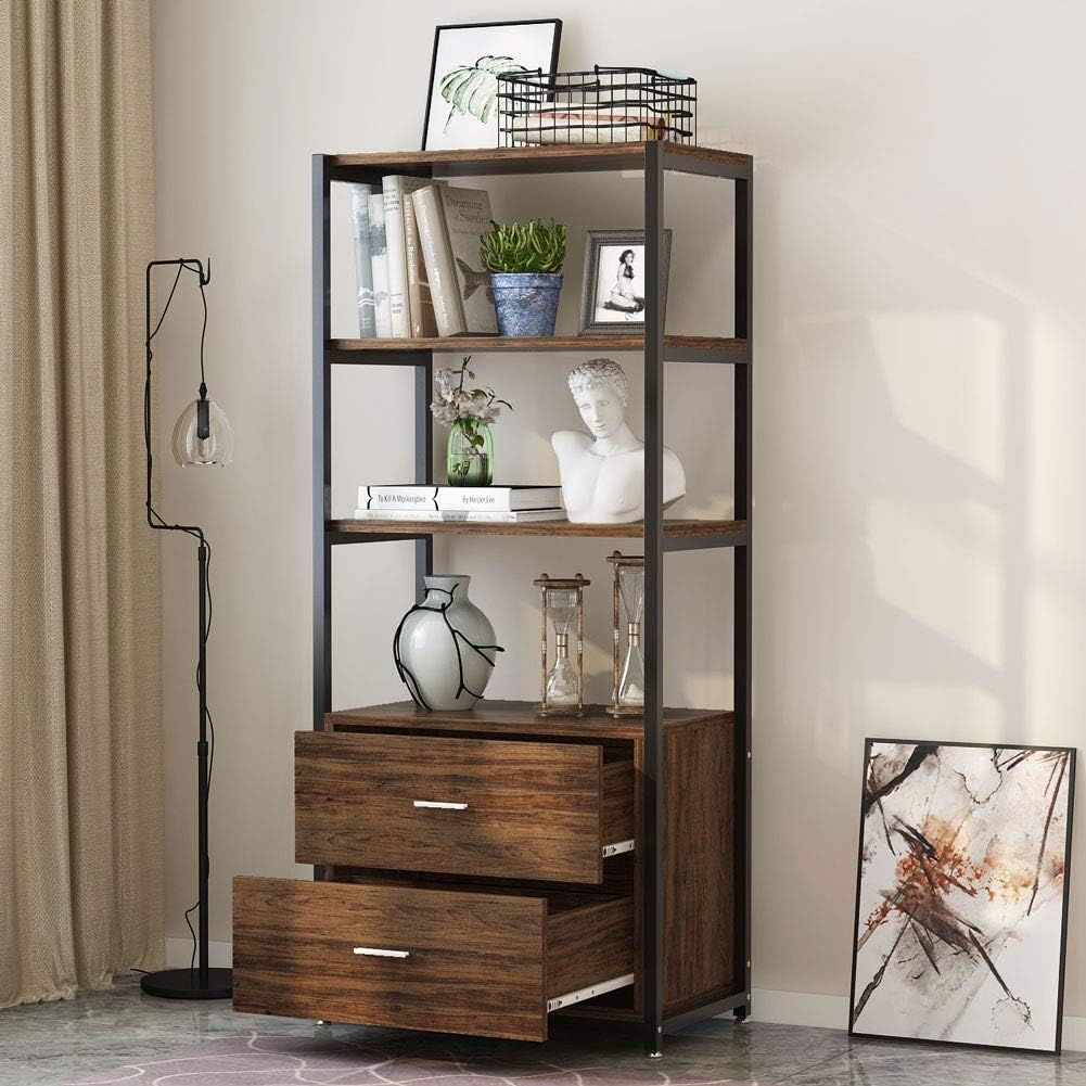 Tribesigns Bookcase W 2 Drawers Vintage Industrial Etagere