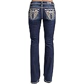 Miss Me Women's Arella Wings Embellished Faux Flap Pockets Mid-Rise Bootcut Jeans