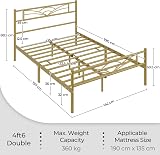 Yaheetech 4ft6 Double Bed Frame Cloud Headboard Metal Slats 363kg Gold view 9