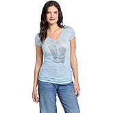 GUESS Womens Short Sleeve Bling Boots Burnout Tee