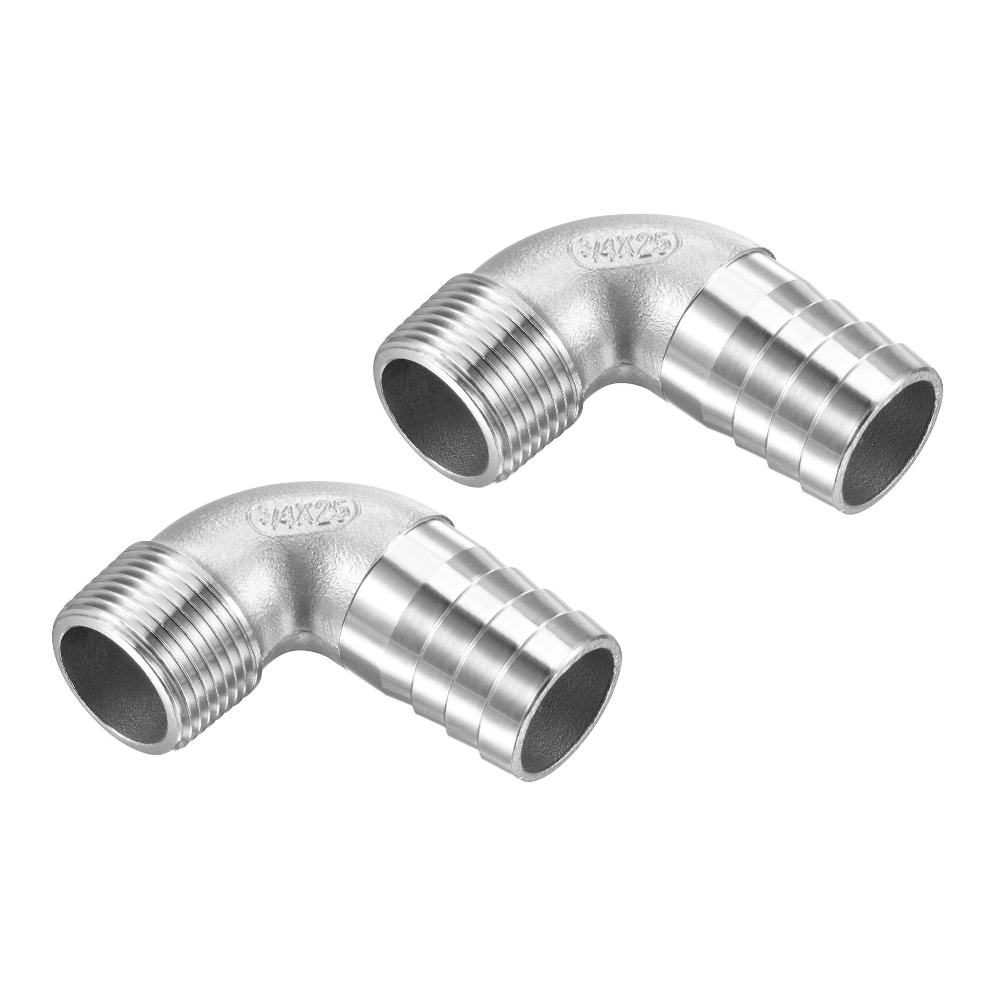 M METERXITY 2 Pack Hose Barb Fittings - 90 Degree Elbow Stainless Steel 25mm Pipe Connector Apply to Water Fuel (G3/4 Male Pipe)