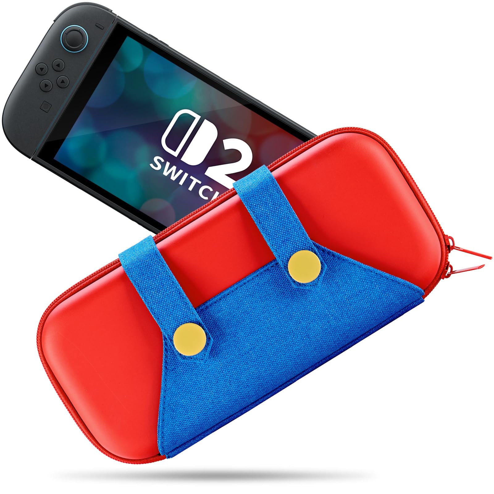 Photo 1 of Switch 2 Case Compatible with Nintendo Switch/OLED 2025, Carrying Fun Case with 10 Game Cartridge Holders, Slim Storage Pouch - Red Blue