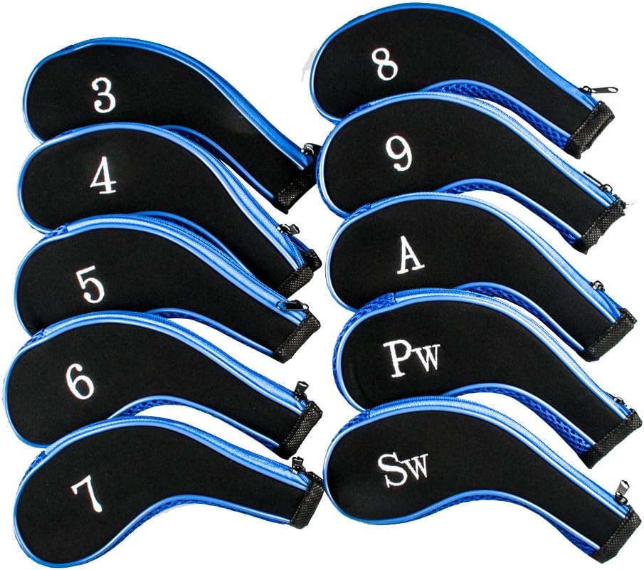 Aeola Golf Club Head Covers, Zipper Headcovers for Golf Clubs Iron Covers with Interchangeable Number Tag - 10Pcs
