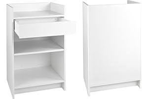 Only Garment Racks Wood Cash Register Stand, Adjustable Shelf, Drawer, 24" W X 38" H X 18" D (White Melamine)
