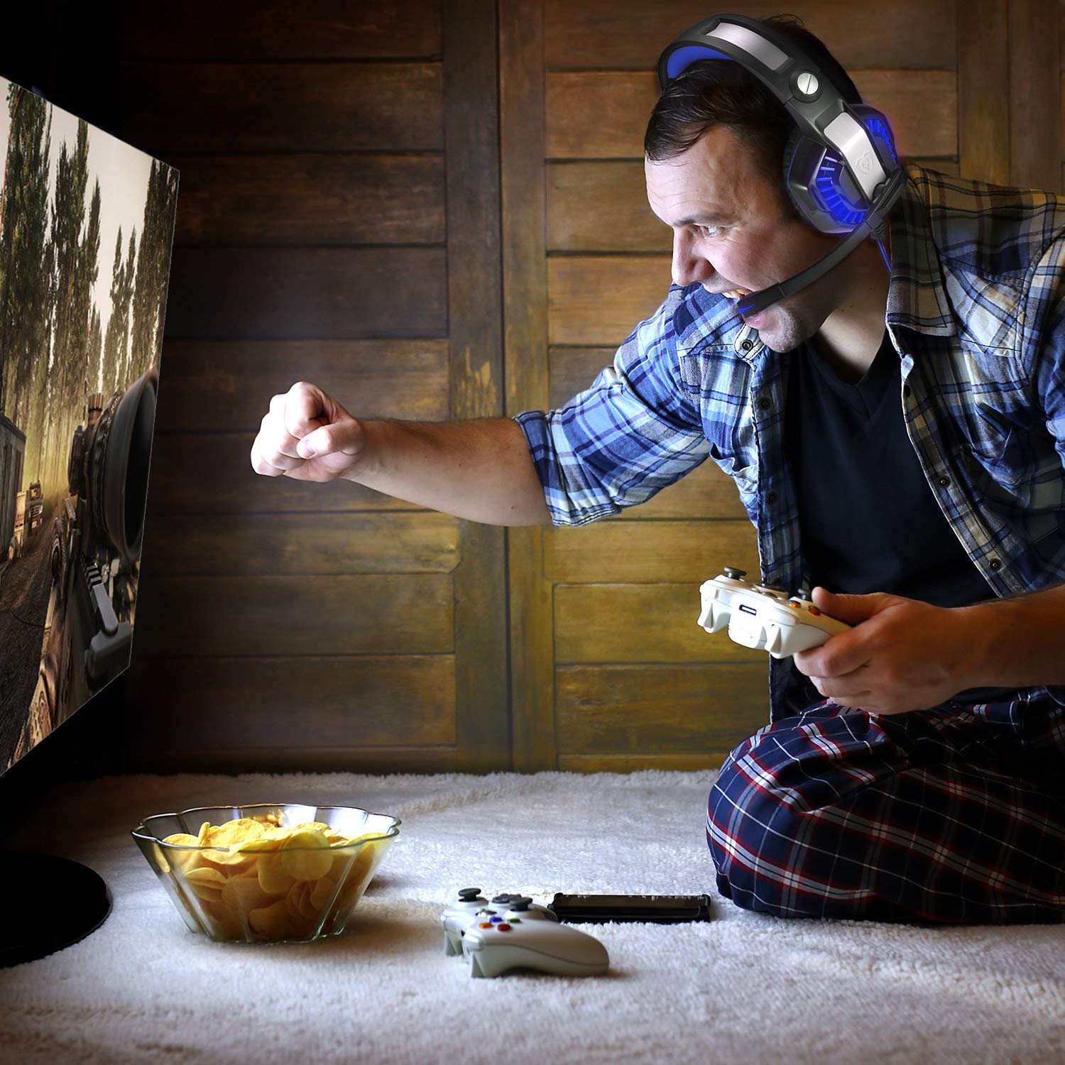 CHEREEKI Cuffie da Gaming,Cuffie da Gioco con Microfono e Illuminazione a LED per PS4 , Xbox One, PC, Nintendo Switch, Laptop, Tablet