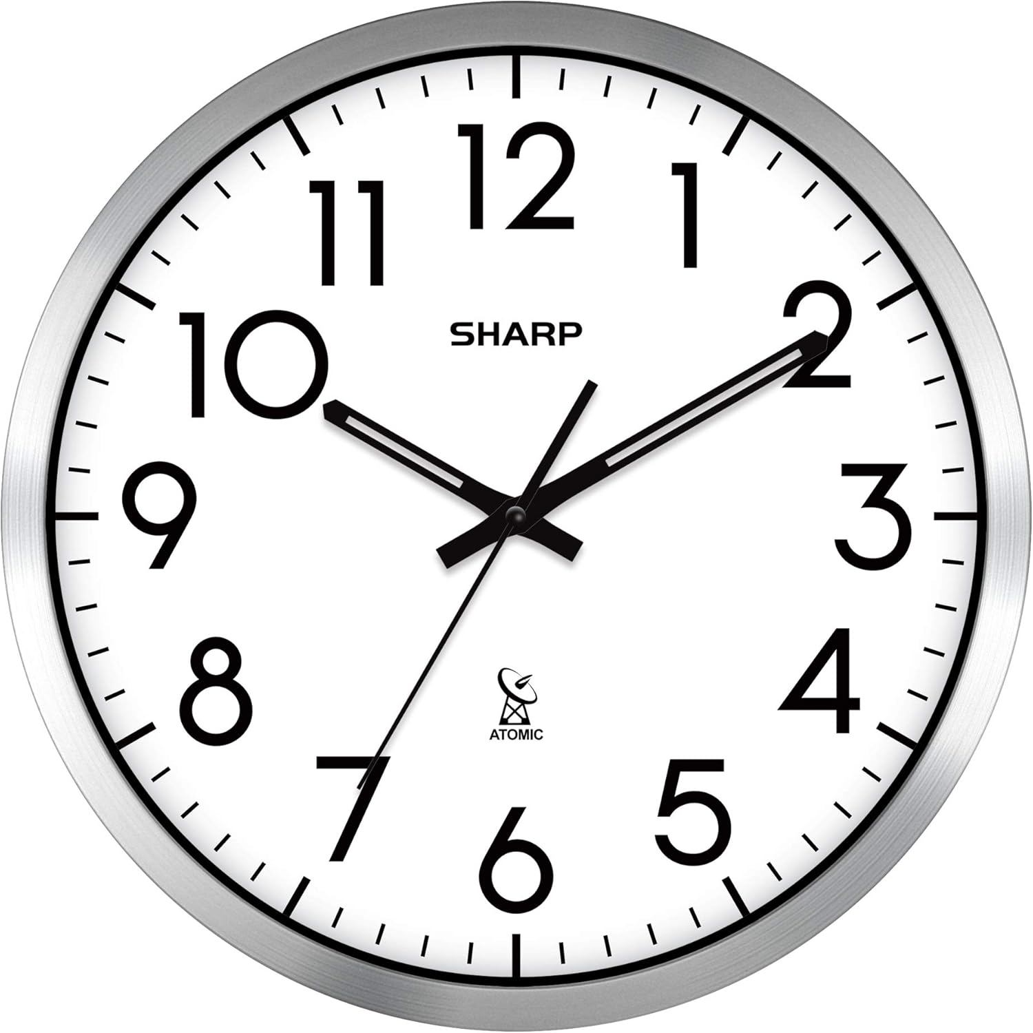 Sharp Atomic Analog Wall Clock 12 Silver Brushed Finish Sets