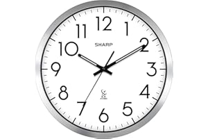 Sharp Atomic Analog Wall Clock - 12" Silver Brushed Finish - Sets Automatically- Battery Operated - Easy to Read - Easy to Use– Modern Design and Style