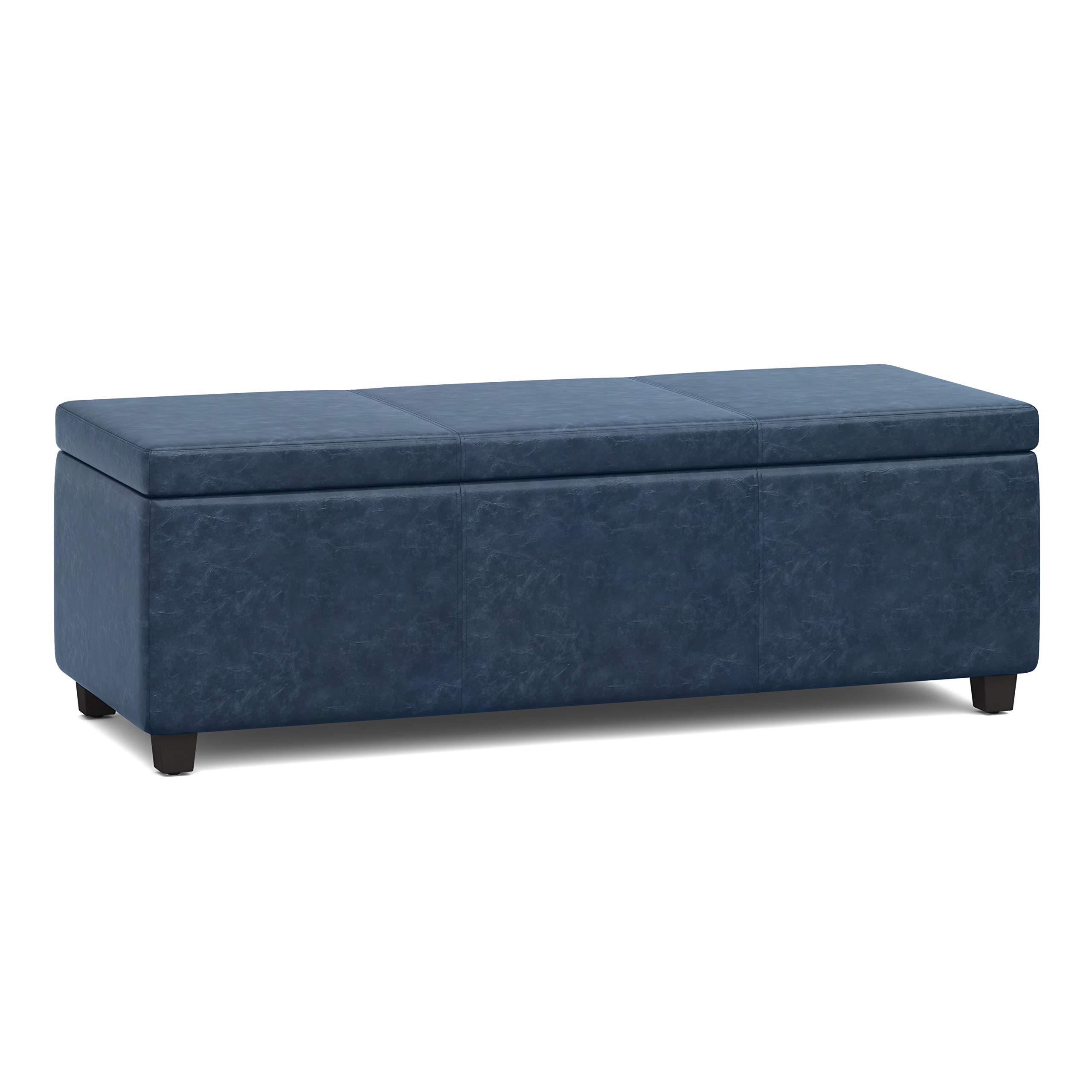 Photo 1 of *USED*
SIMPLIHOME Avalon Storage Ottoman Bench - 48 inch Wide Upholstered Vegan Leather Rectangular Lift-Top Ottoman in Denim Blue, Contemporary Storage Bench for Living Room with High-Density Foam