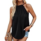 MYCOLORBLUE Women Summer Chiffon Pleated Halter Neck Tank Tops Casual Sleeveless Dressy Blouses