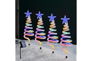 SUNNYPARK Set of 4 Spiral Christmas Tree Pathway Lights, Solar Powered Pre-lit 40 LEDs Pathway Markers Stake Outdoor Christmas Decoration for Path, Yard, Garden, Landscape - Multicolor