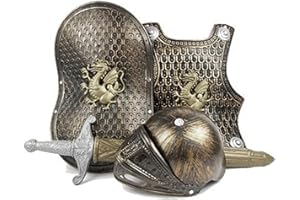Knight Costume Kids 4Pcs/Set Dragon Pattern Medieval Knight Armor Includes Helmet, Shield, Sword, and, Kids Dress Up Costumes