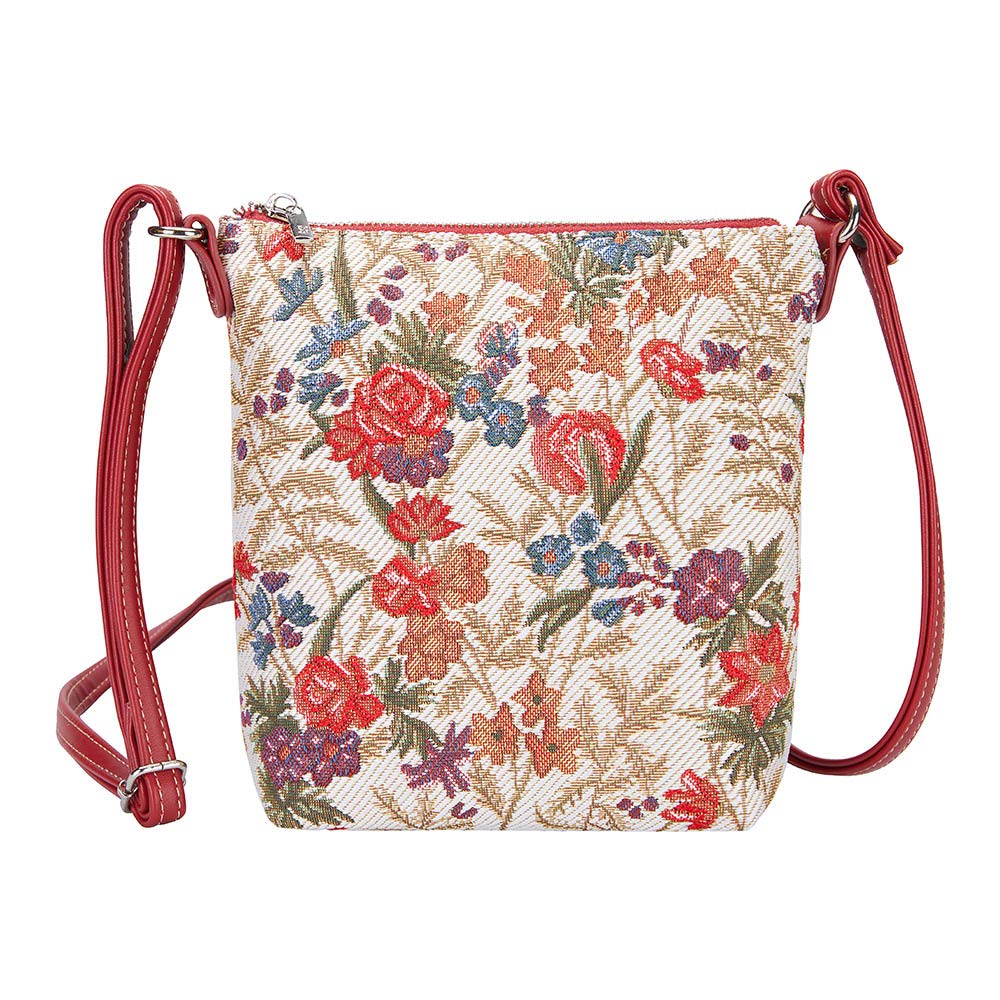 Signare Tapestry Small Crossbody Bag Sling Bag for Women with Vintage Designs (Flower Meadow)