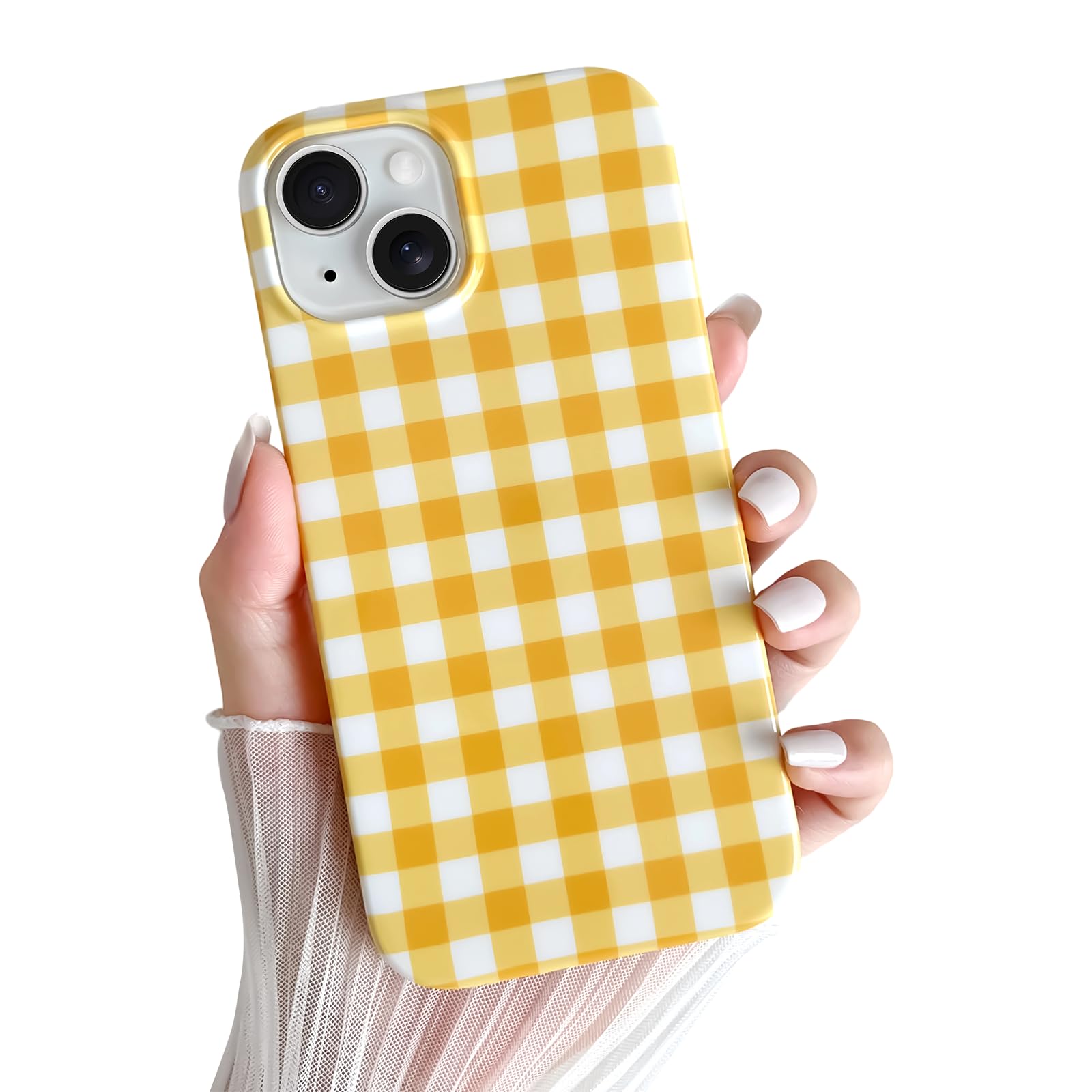 Skyseaco for iPhone 13 Case Cute Aesthetic Gingham Phone Case Soft Slim TPU Shockproof Phone Cover for Women Girls - Yellow