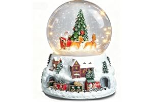 Aobaks Christmas Snow Globe with LED Light Musical Snowflakes Holiday Decoration Gift, 5.9 Inch Santa Claus and Christmas Tree Water Globe.
