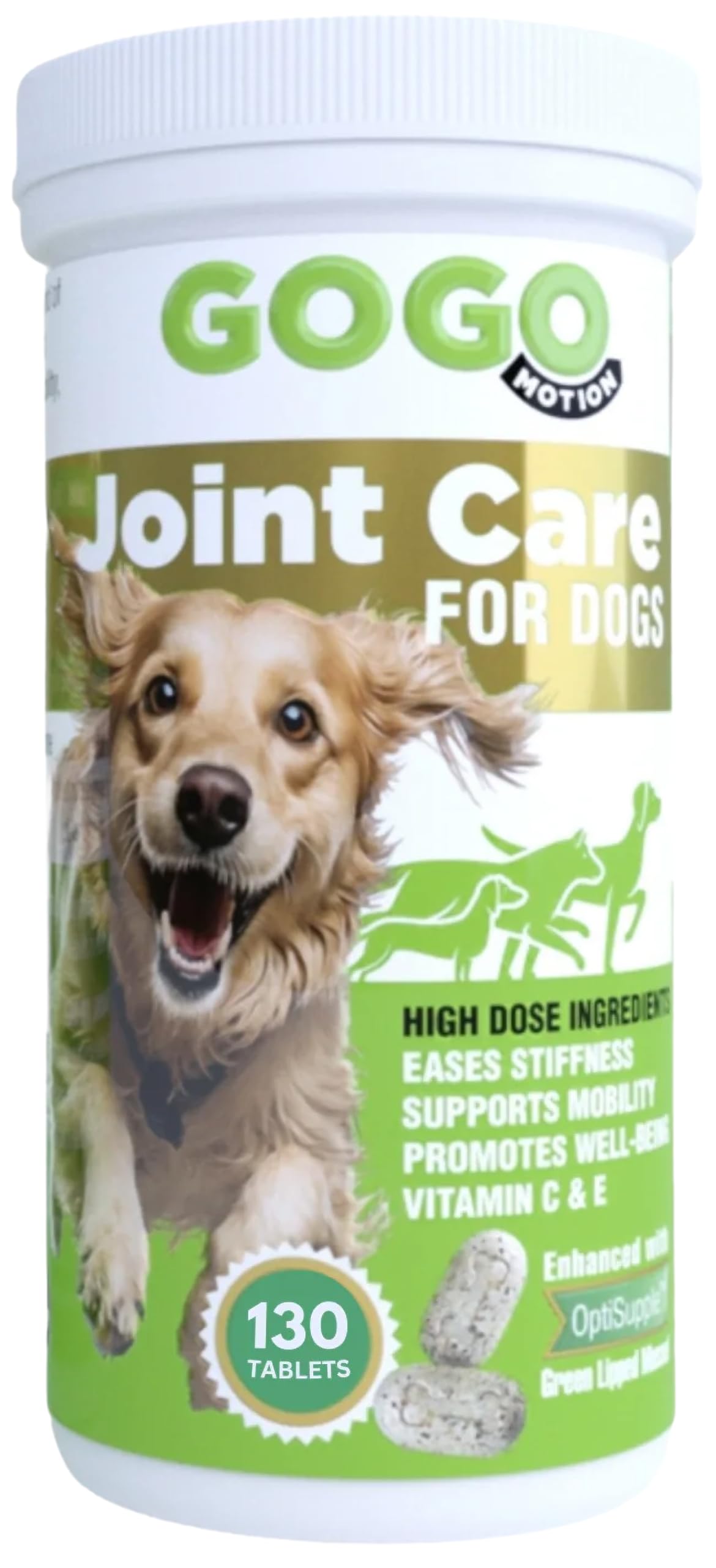 Gogo Motion Joint Care Supplement for Dogs with Green Lipped Mussel and Glucosamine | Rapid Relief for Stiff Joints, Fortified with Vitamin C and E, Maximum Strength Tablets - 130 Crushable Tablets