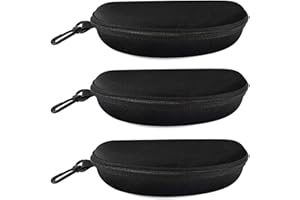alladaga 3 Pack Zipper Shell Eyeglasses and Sunglasses Case with Plastic Carabiner Hook