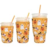 3 Pack Reusable Iced Coffee Sleeves - Xumbtvs Insulator Sleeve for Cold Beverages, Neoprene Coffee Cup Holder (Halloween Boo)