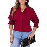 Tewsut Womens Plus Size Tops Oversized T Shirts Dressy V Neck Summer Blouses Casual Tunic Puff Short Sleeve Tops 1X-5X