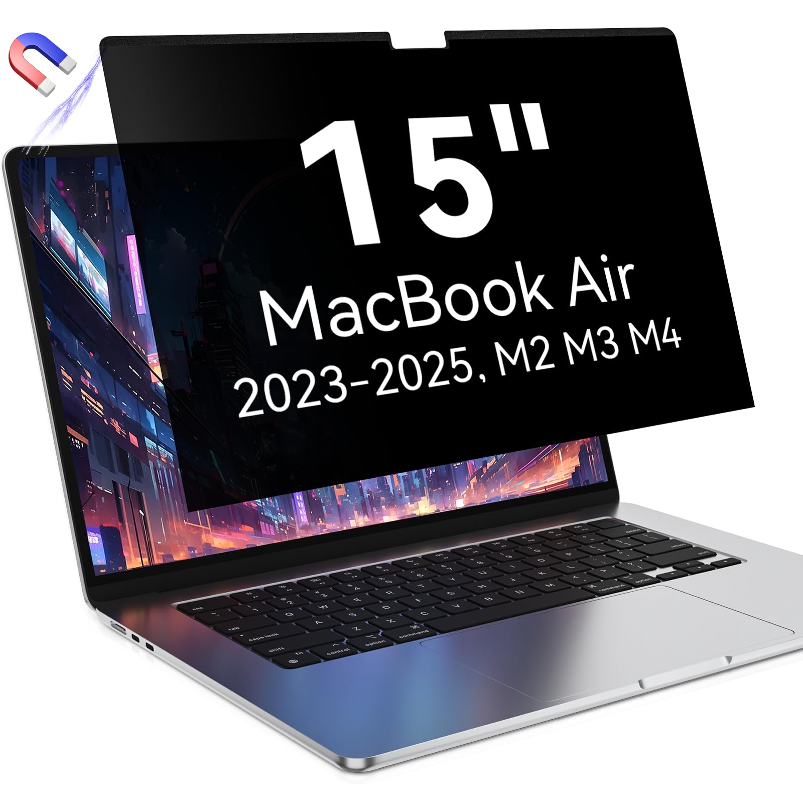 Magnetic Privacy Screen Protector Compatible with MacBook Air 15 Inch (2023-2025, M2 M3 M4) - A2941 A3114 A3241 Removable Anti Spy Blue Light Glare Shield Film Laptop Privacy Filter