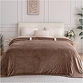 Electric Blanket Queen Size, Ultra Soft Flannel Heated Blanket for Full Body, Dual Control Heating Blankets with 10 Hours Automatic Shut Off, 8 Heating Levels, Washable, Double Zone, 84" x 90" Brown