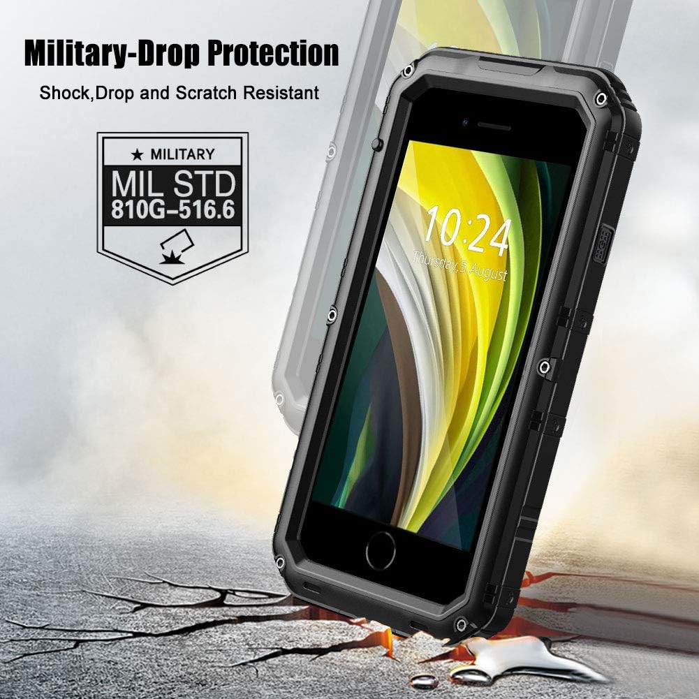 Beeasy Case for iPhone SE 2022/SE 2020 Shockproof Waterproof Built-in Screen Protector,Metal Cover Tough Heavy Duty Military Protective - Image 5