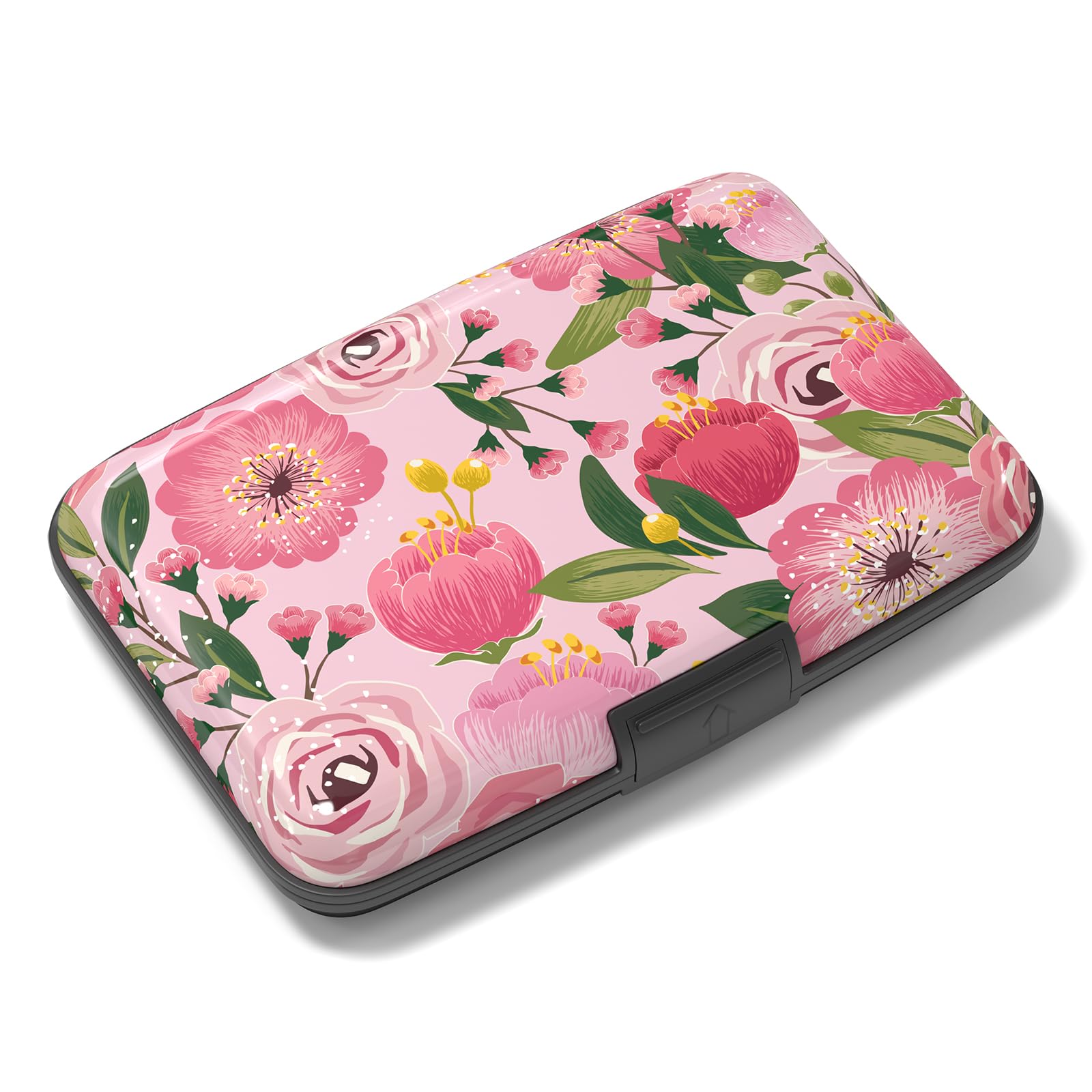 Photo 1 of Rimilak Aluminuml Credit Card Holder, Mini Credit Card Wallet RFID Blocking Slim Metal Hard Case for Women Men, Rose Flower