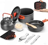 Aandyou Camping Cookware Set 13 Pcs Nonstick Pot Pan Kettle 2-3 People Orange view 1