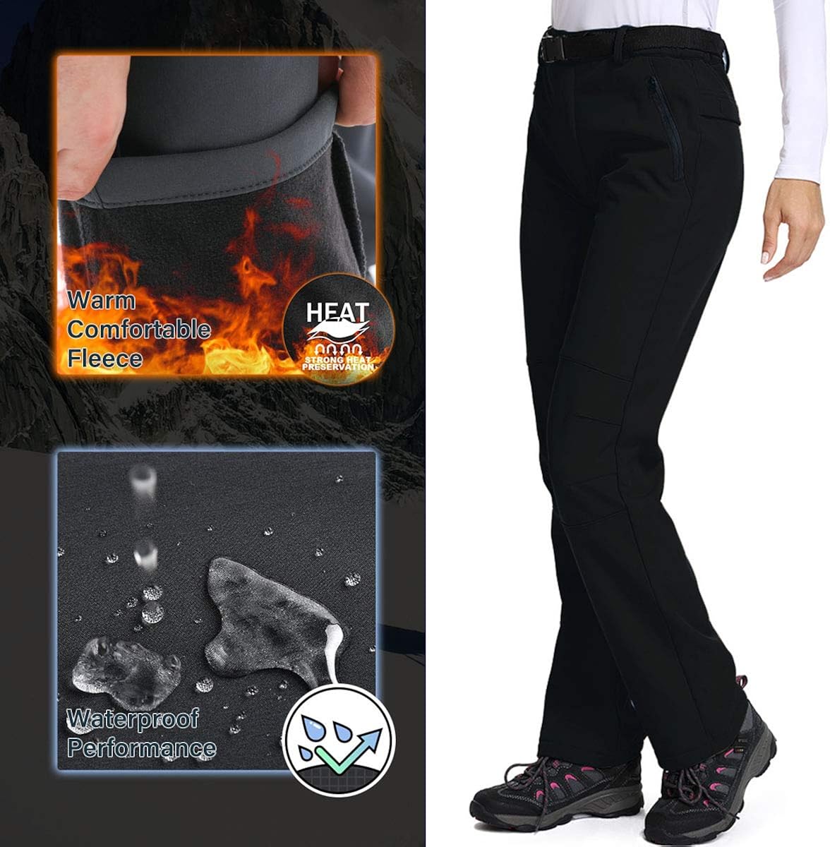 Jessie Kidden Women's Waterproof Pants Hiking Ski Snow Fish Fleece Lined Insulated Outdoor Golf Travel Pant: Clothing