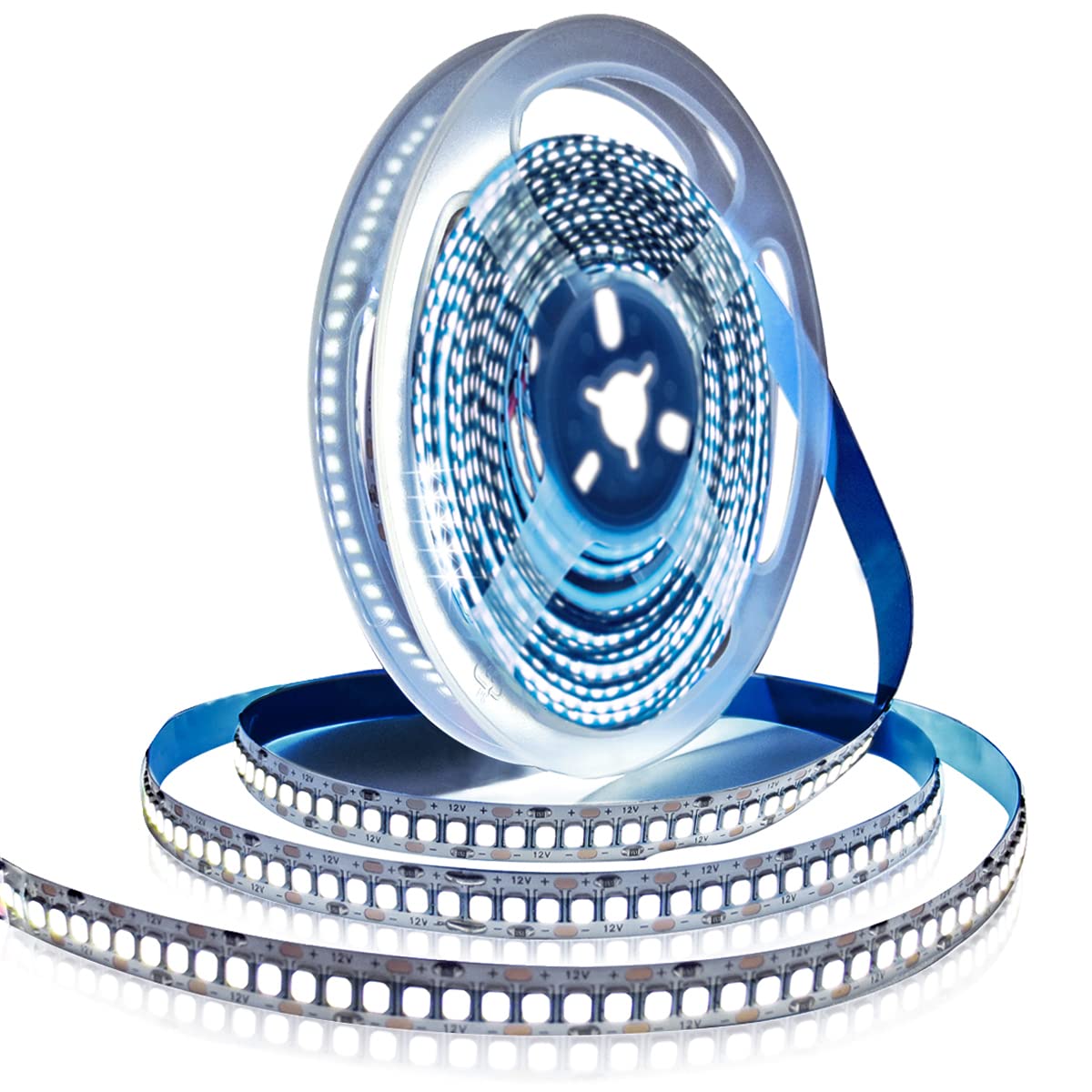 Tesfish 12V White 6000K LED Strip Lights, 5M 2835 IP20 240 LEDs/M, Total 1200 LEDs Super Bright Rope Lights for Bedroom, Kitchen, Advertising Decoration