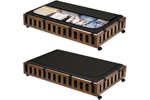Gashell 2 Pack Bamboo Under Bed Storage with Wheels, 39”x20”x7.8” Lager Under Bed Storage Containers (Brown)