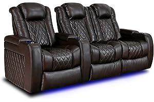 VALENCIA THEATER SEATING Valencia Tuscany Home Theater Seat - Nappa Leather Power Recliner with Cool Gel Memory Foam, USB-C/A Charging, RGB LED Lights, Adjustable Lumbar & Headrest (Row of 3 Loveseat Right, Dark Chocolate)