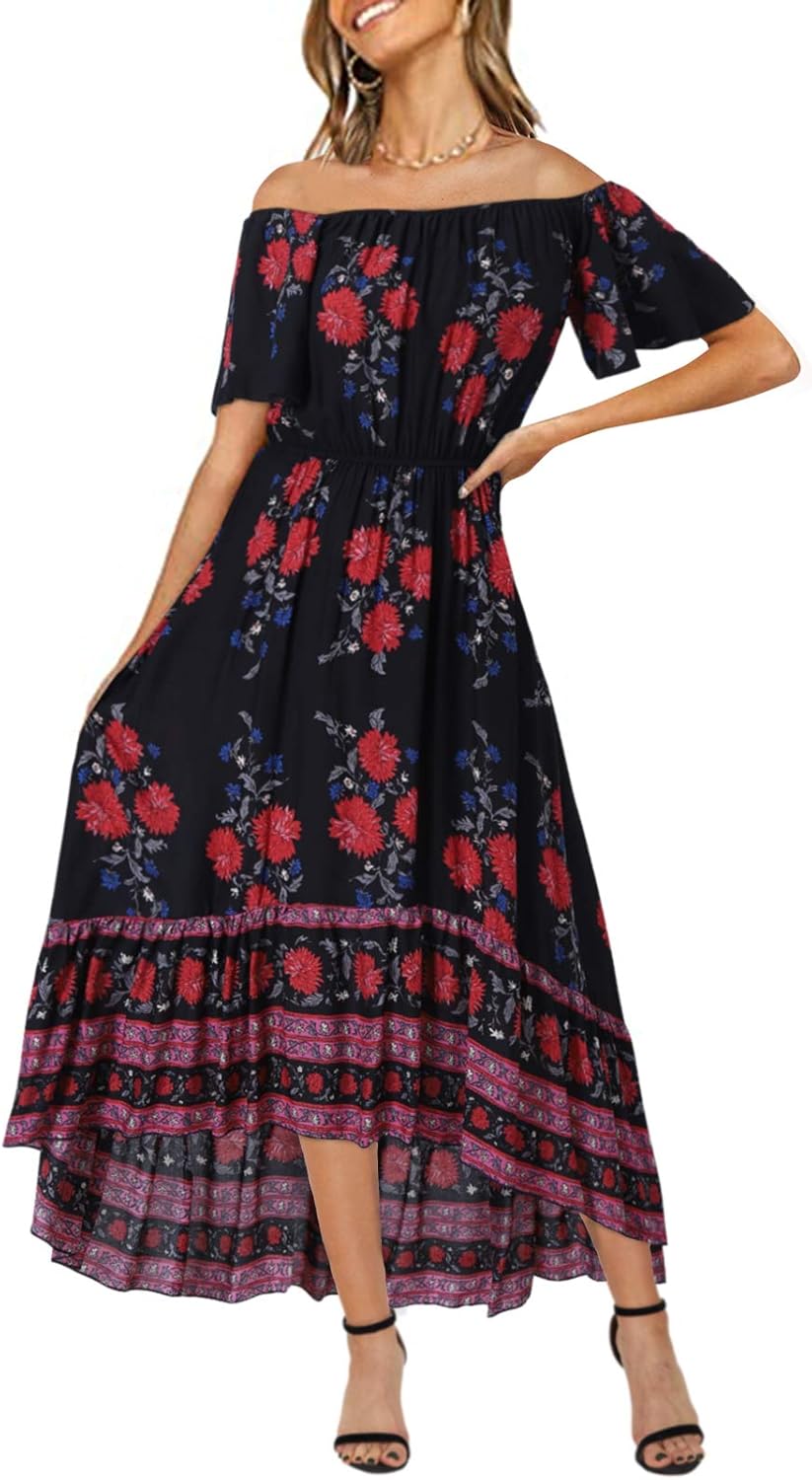 Kidsform Summer Dresses Women's Maxi Dress Off Shoulder Bandeau Long