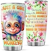 VAATOO Monkey Coffee Tumbler Just A Girl Who Loves Travel Mug With Lid Insulated Cup Cute Birthday Gifts For Women Girls Mom Stainless Steel Tumblers Oz Hot Beverage Cold Drinks