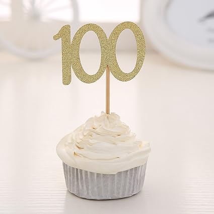 Amazon 24個セット ゴールデングリッター ナンバー100 カップケーキトッパー 赤ちゃんの100日のお祝い パーティー装飾 Giuffi ホーム キッチン 通販