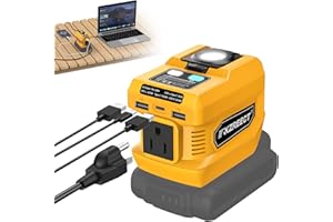 Kzreect 220W Portable Power Inverter (Tool Only) Compatible with Dewalt 18V/20V Battery, Converts DC 20V to AC 110V with AC Outlet, USB-C, 2 USB-A & 400 Lumen LED – Outdoor, Camping & Emergency Use