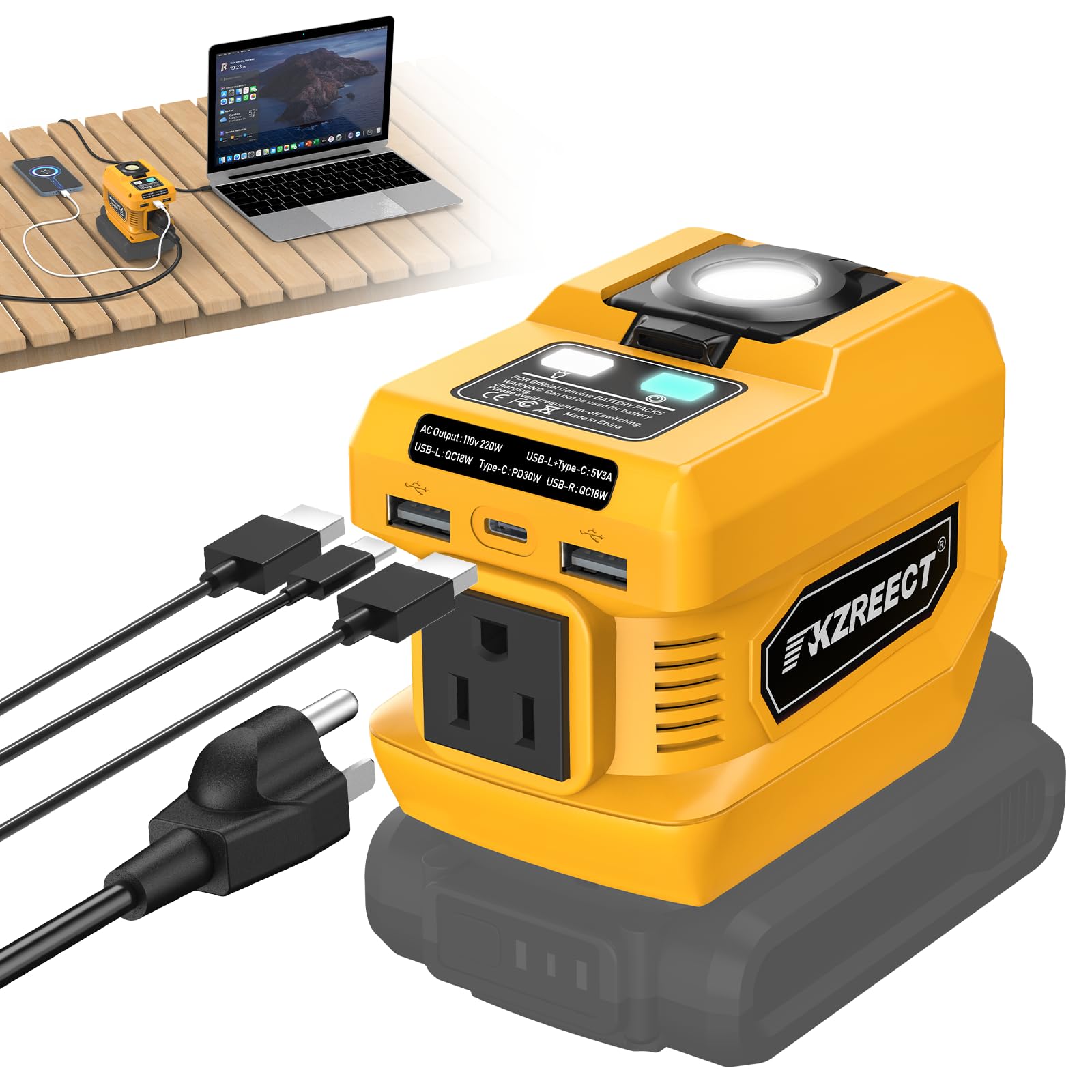 Portable battery inverter powering electronics outdoors