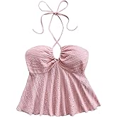 SOLY HUX Women's Halter Cami Crop Top Sleeveless Backless Ruffle Flared Summer Tops