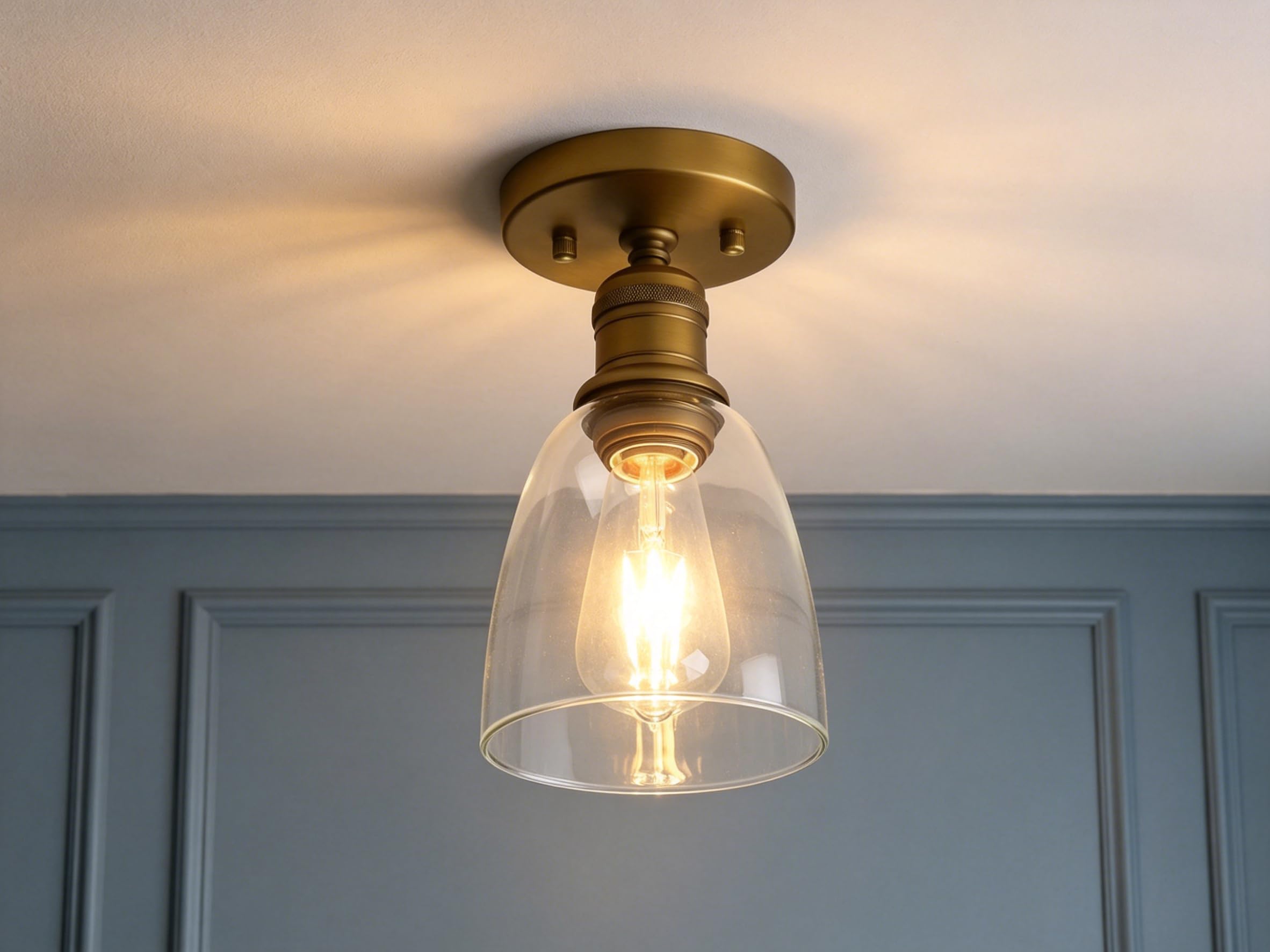 Yosoan Lighting Loft Bar Ceiling Pendant Light Fitting for Kitchen Island Living Room Bedroom Dining Room Bathroom, Clear Glass Shade (Antique)