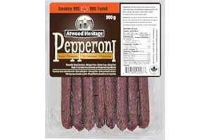 Atwood Heritage Smokey BBQ Pepperoni Sticks, High Protein Snack, Made in Canada, 8 Sticks, 200g