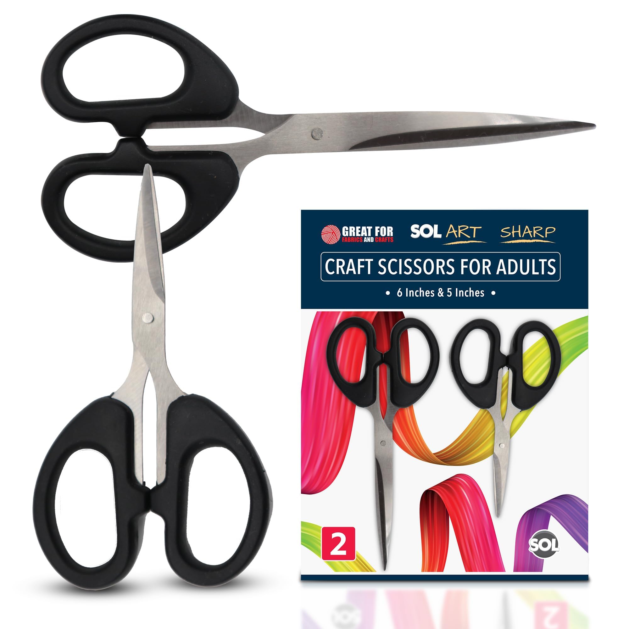 SOL 2 Pack Craft Scissors for Adults – Multipurpose All Purpose Scissor with Sharp Blades – Precision Cutting for Sewing, Scrapbooking, DIY, Office, and Creative Art Projects